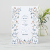 Blauw Boho Bloemen Bruiloft Kaart (Staand voorkant)