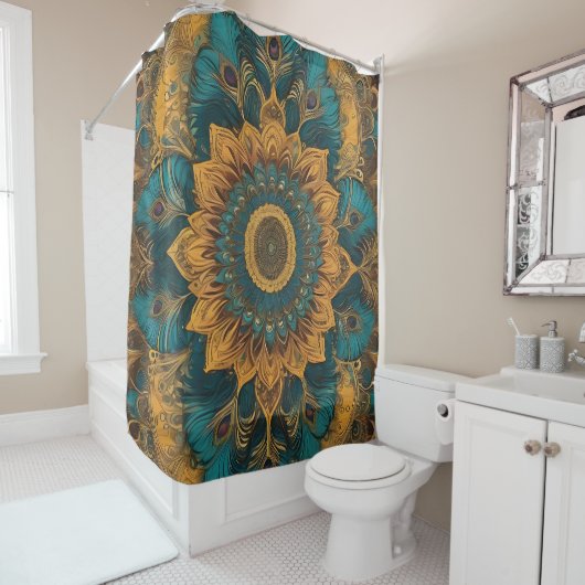 Blauw Boho Bloemen Douchegordijn (In situ)