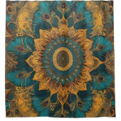 Blauw Boho Bloemen Douchegordijn (Voorkant)