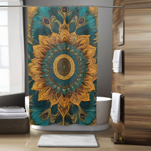Blauw Boho Bloemen Douchegordijn