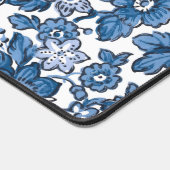 Blauw Boho Bloemen w/Name & Monogram Bureaumat (Hoek)