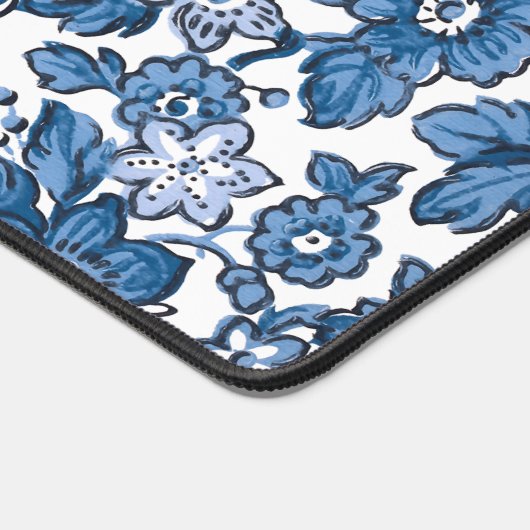 Blauw Boho Bloemen w/Name & Monogram Bureaumat (Hoek)