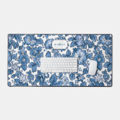 Blauw Boho Bloemen w/Name & Monogram Bureaumat (Keyboard & Muis)