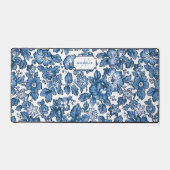 Blauw Boho Bloemen w/Name & Monogram Bureaumat (Voorkant)