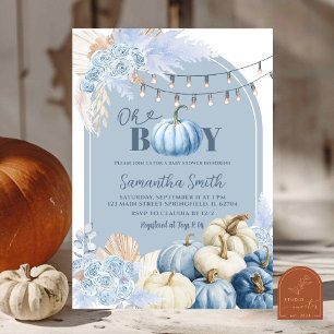 Blauw Boho Bloemenkleuren Pompoen Baby Shower Kaart