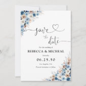 Blauw Boho Bloemstuk Save The Date Kaart (Voorkant)