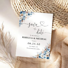 Blauw Boho Bloemstuk Save The Date Kaart