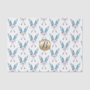 Blauw Boho Boheem Veer Monogram Op Maat Gemaakt Tissuepapier