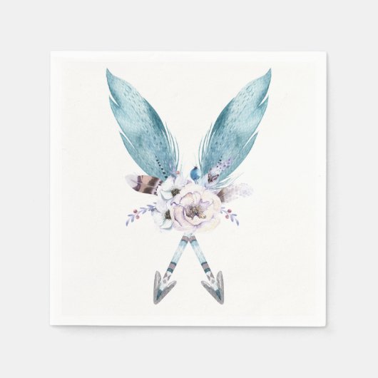 Blauw Boho Boheemse Pijlen Veer Bloem Feest Servetten (Voorkant)
