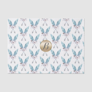 Blauw Boho Boheemse Veer Monogram Op Maat Gemaakt Tissuepapier
