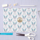 Blauw Boho Boheemse Veer Monogram Op Maat Gemaakt Tissuepapier (Craft)