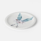 Blauw Boho Bohemian Arrows Veer Bloemen Party Papieren Bordje (Gekanteld)