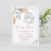 Blauw Boho Boog Slaande Olifant Baby Shower Kaart (Staand voorkant)