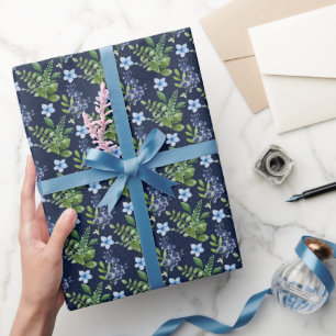 Blauw Boho Botanische Waterverf Patroon Cadeaupapier
