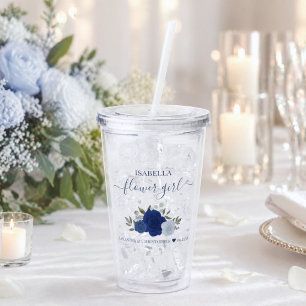 Blauw Boho Chic Rozen Elegante Bloemenmeisje Bruil Acryl Drinkbeker
