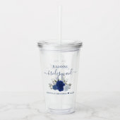 Blauw Boho Chic Rozen Elegante Bruidsmeisje Huweli Acryl Drinkbeker (Voorkant)