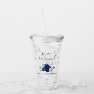 Blauw Boho Chic Rozen Elegante Bruidsmeisje Huweli Acryl Drinkbeker