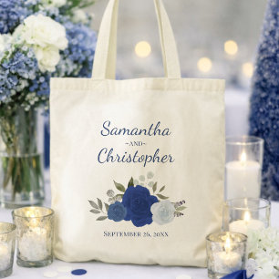 Blauw Boho Chic Rozen Namen Echtpaar Trouwen Tote Bag
