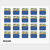 Blauw Boho Citrus Citroen Sinaasappel Bruidsdiner  Vierkante Sticker (Vel)