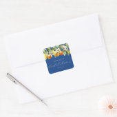 Blauw Boho Citrus Citroen Sinaasappel Bruidsdiner  Vierkante Sticker (Envelop)