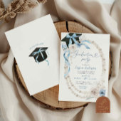 Blauw Boho Coquette Strik Parel Afstudeerfeest Kaart