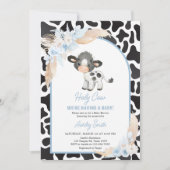 Blauw Boho Hoogland Kalf Babyshower Kaart (Voorkant)