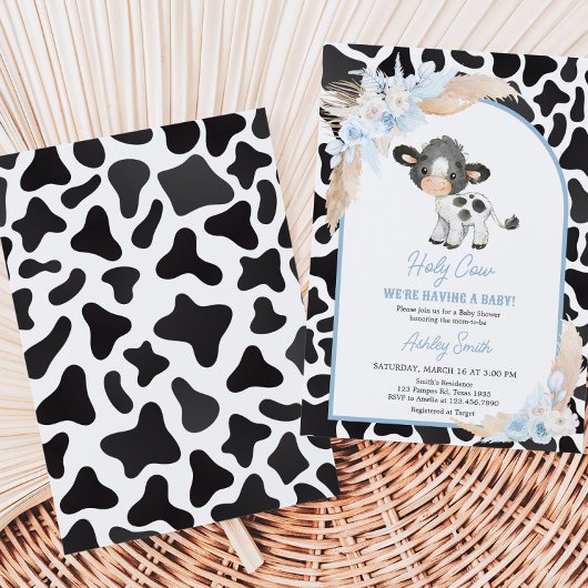 Blauw Boho Hoogland Kalf Babyshower Kaart