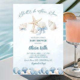 Blauw Boho Kust Ze komt snel baby shower Kaart