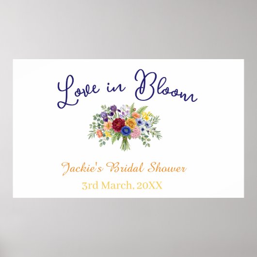 blauw boho liefde in bloei bruidsfeest naam retro poster (Voorkant)