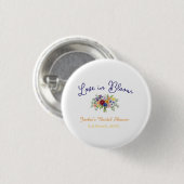 blauw boho liefde in bloei bruidsfeest naam retro ronde button 3,2 cm (Voorkant /achterkant)