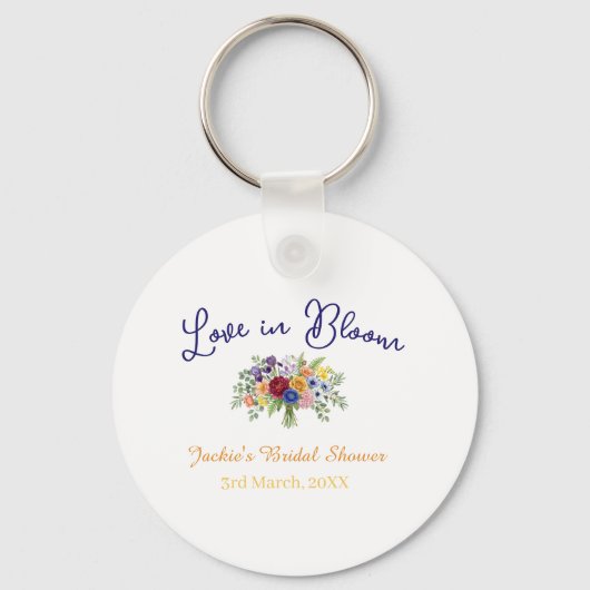 blauw boho liefde in bloei bruidsfeest naam retro sleutelhanger (Voorkant)
