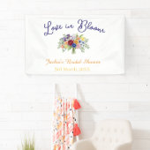 blauw boho liefde in bloei bruidsfeest naam retro spandoek (Insitu)