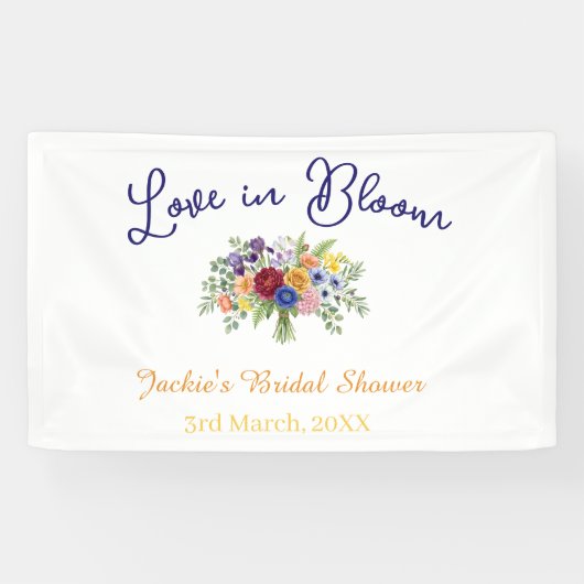 blauw boho liefde in bloei bruidsfeest naam retro spandoek (Horizontaal)