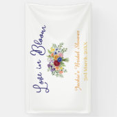 blauw boho liefde in bloei bruidsfeest naam retro spandoek (Verticaal)