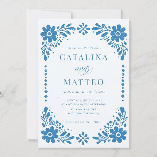 Blauw Boho Met de Hand Getekende Mexicaanse Papel  Kaart (Voorkant)