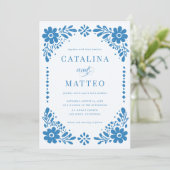 Blauw Boho Met de Hand Getekende Mexicaanse Papel  Kaart (Staand voorkant)