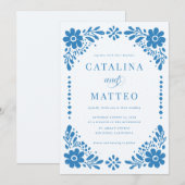 Blauw Boho Met de Hand Getekende Mexicaanse Papel  Kaart (Voorkant / Achterkant)