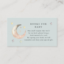 Blauw Boho Over de maan Boek verzoek Baby shower   Informatiekaartje