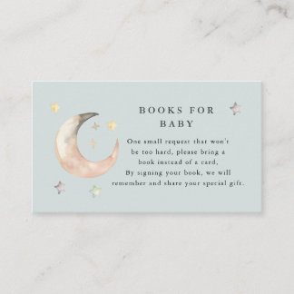 Blauw Boho Over de maan Boek verzoek Baby shower   Informatiekaartje