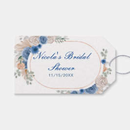 Blauw Boho Pampas Gras Bruidsdouche Cadeaulabel