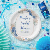 Blauw Boho Pampas Gras Bruidsdouche Papieren Bordje (Feest)