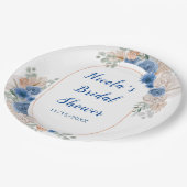 Blauw Boho Pampas Gras Bruidsdouche Papieren Bordje (Gekanteld)