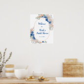 Blauw Boho Pampas Gras Bruidsdouche Poster (Keuken)