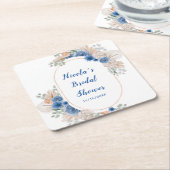 Blauw Boho Pampas Gras Bruidsmeisje Borrel Kartonnen Onderzetters (Schuin)