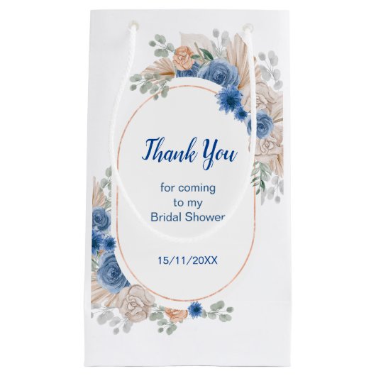 Blauw Boho Pampas Gras Bruiloftsfeest Klein Cadeauzakje (Voorkant)