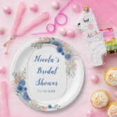 Blauw Boho Pampas Gras Bruiloftsfeest Papieren Bordje (Feest)