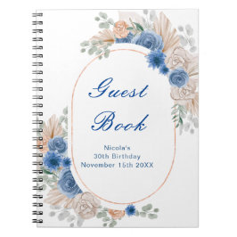 Blauw Boho Pampas Gras Verjaardagsfeest Gastboek Notitieboek
