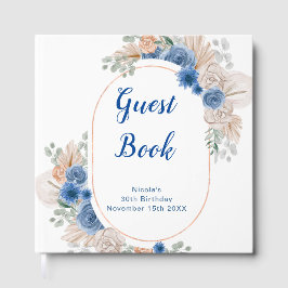 Blauw Boho Pampas Gras Verjaardagsfeest Gastenboek