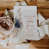 Blauw Boho Pampas Save The Date Kaart