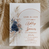 Blauw Boho Pampas Save The Date Kaart